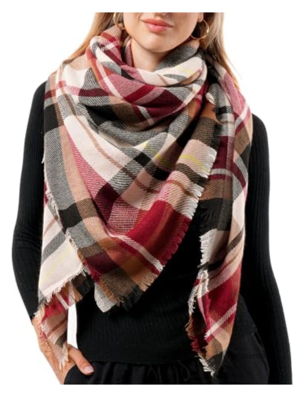 Plaid Fringe Shawl Wrap Oversized Soft Warm Lightweight Scarf